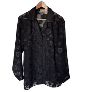 Sophia by Delicates Heart Blouse Women Medium Black y2k Sheer Burnout Top